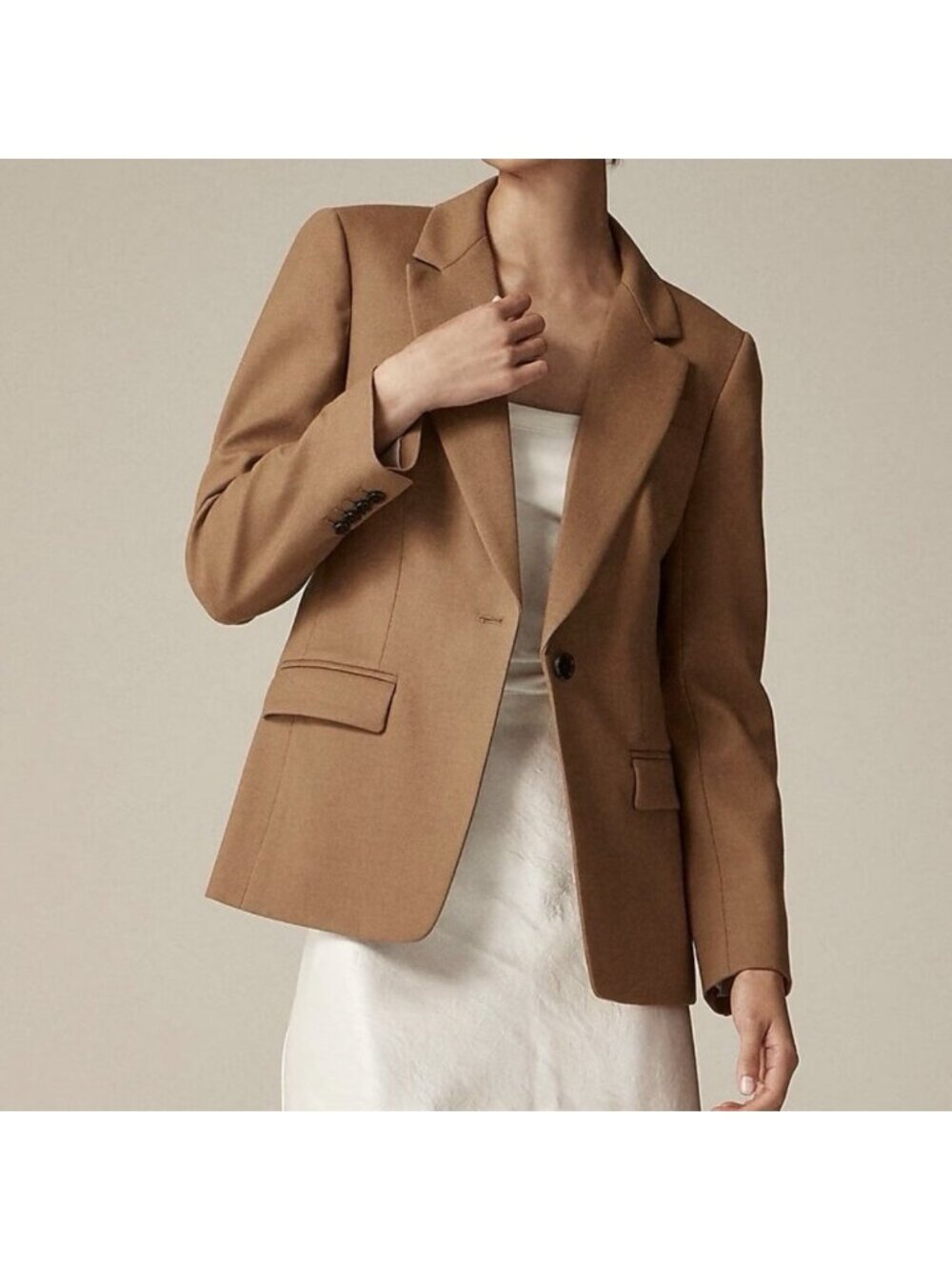 J Crew Helena Blazer in Wool-Blend Flannel Camel Tan Brown